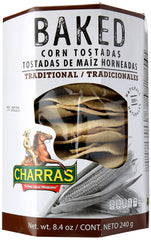 Charras Tostada Natural Baked pack shot highlights premium ingredients and texture.