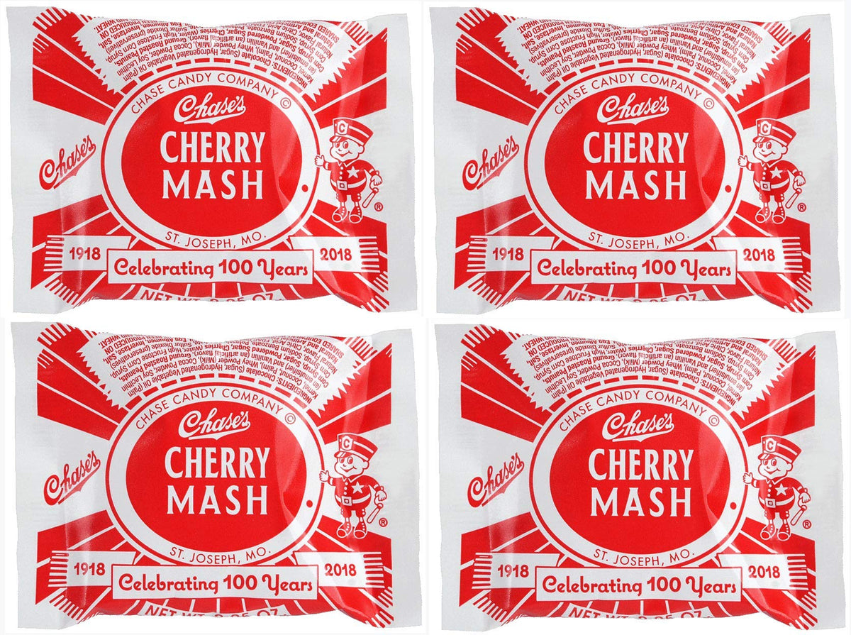 Chase's Cherry Mash bar features chocolate shell and cherry center, ideal for a quick nostalgic snack.