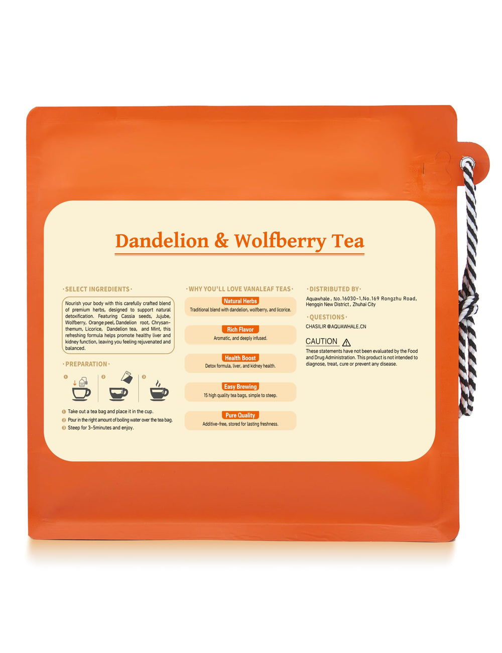 ChaSilir dandelion-root tea bag close-up highlights premium organic ingredients.