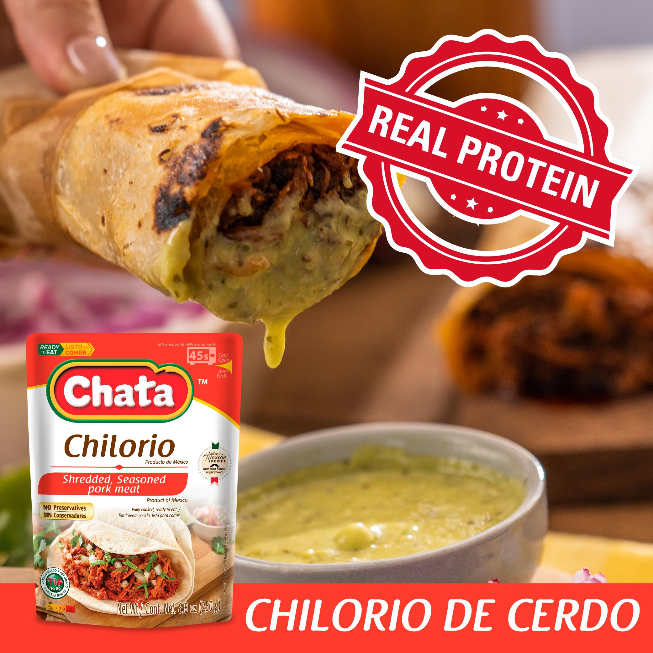 Chata Chilorio tostadas-ready pairs with toppings for a quick meal.