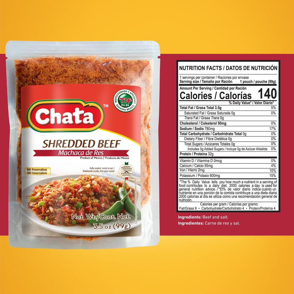 Chata Machaca Res taco filling ideal for quick tacos or burritos.