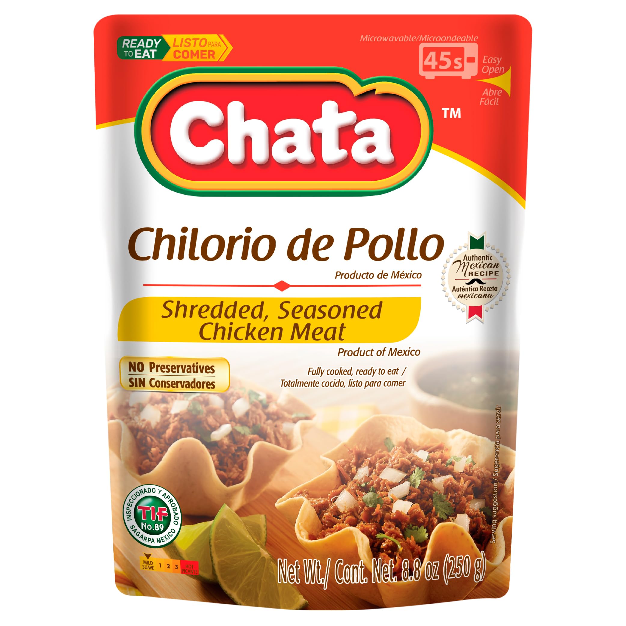 Chata Mexican Chicken Chilorio ready-to-heat serving for quick weeknight meals.