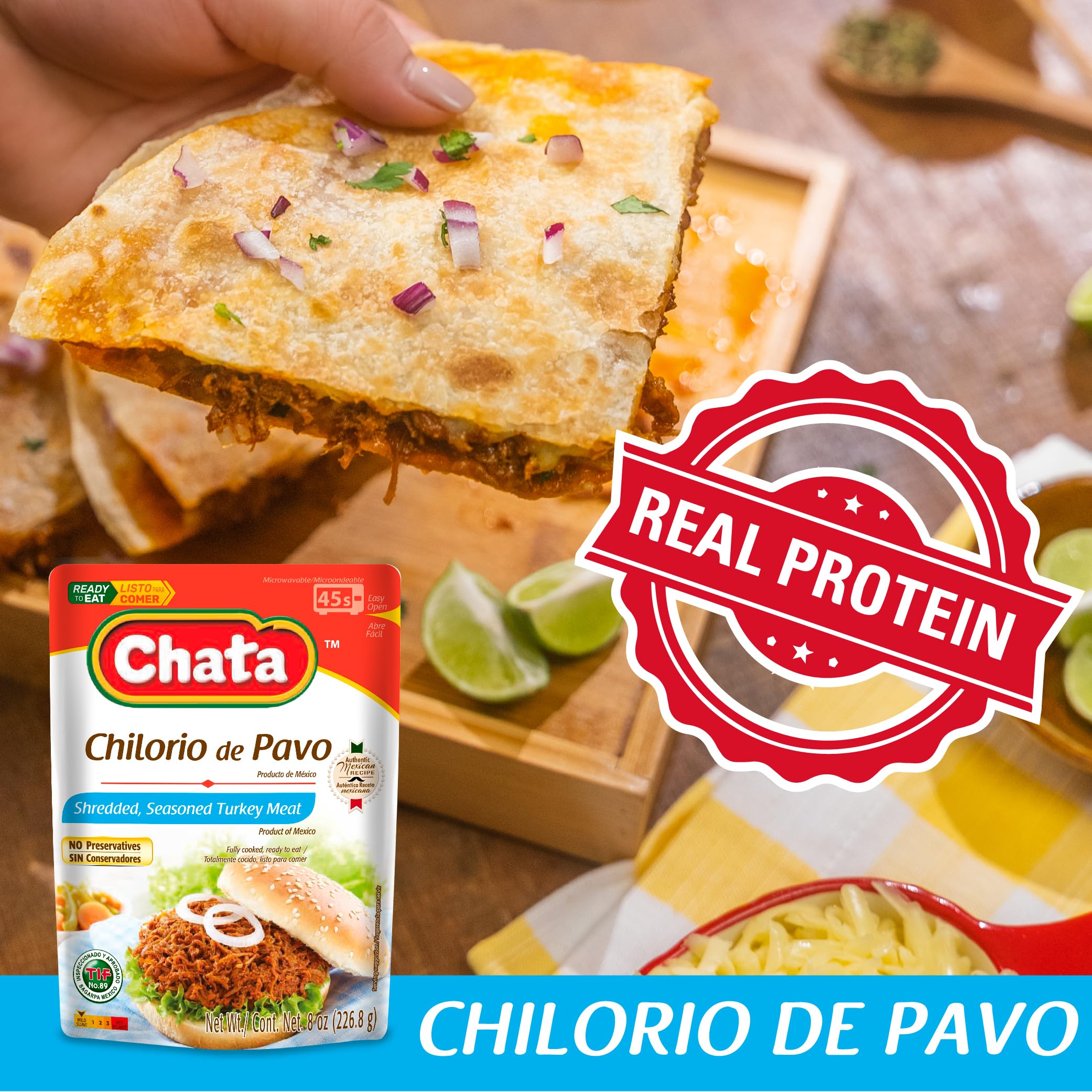 Chata Mexican Turkey Chilorio enchiladas filling with authentic spices.