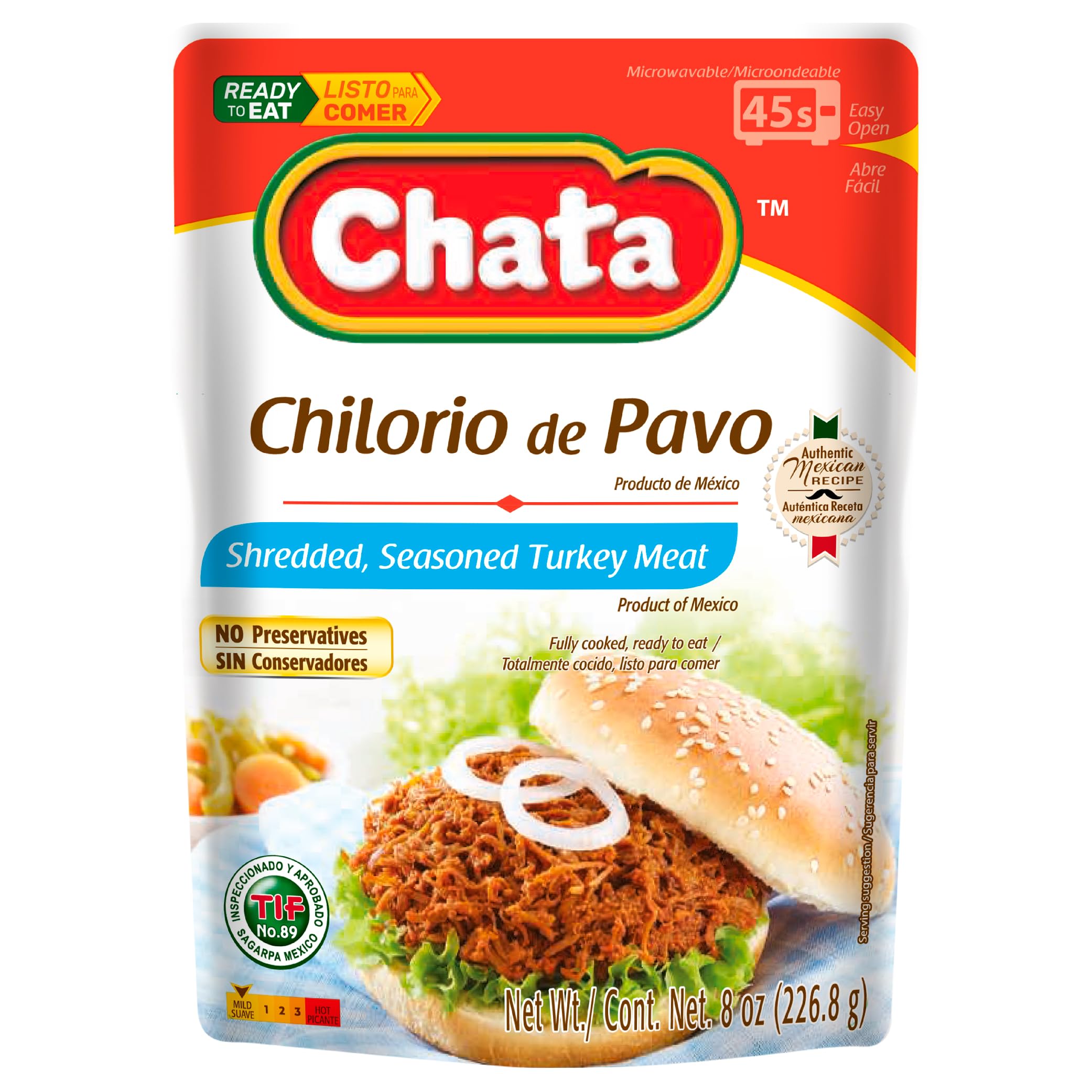 Chata Mexican Turkey Chilorio tender shredded turkey ready to heat.