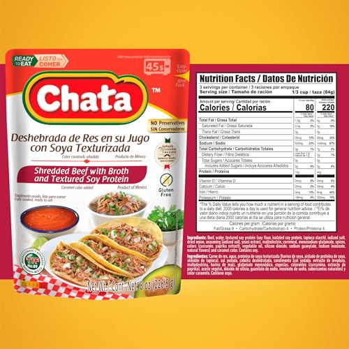 Chata shredded beef taco filling close-up showing texture.