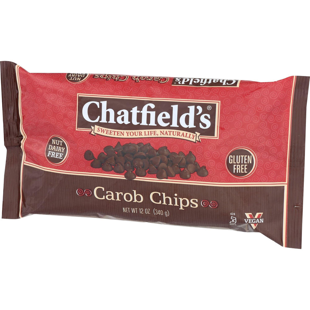 Chatfield's Carob Chips packaging shows 12 oz size