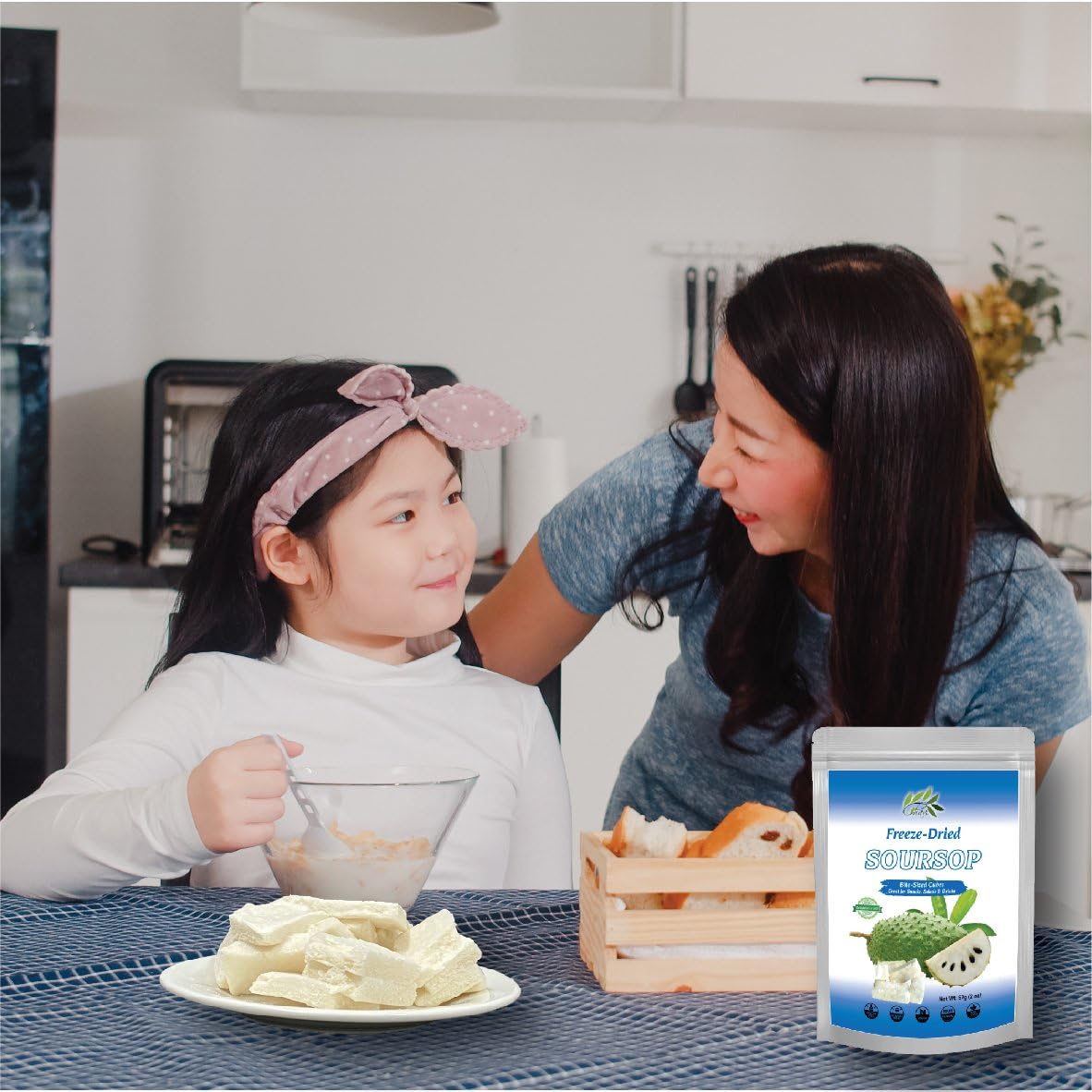 CHAVI freeze-dried soursop serving plate suggests tropical snack idea.