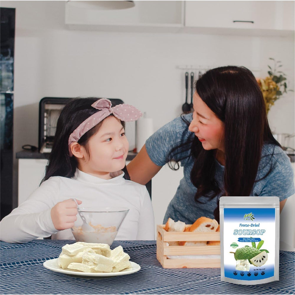 CHAVI freeze-dried soursop serving plate suggests tropical snack idea.