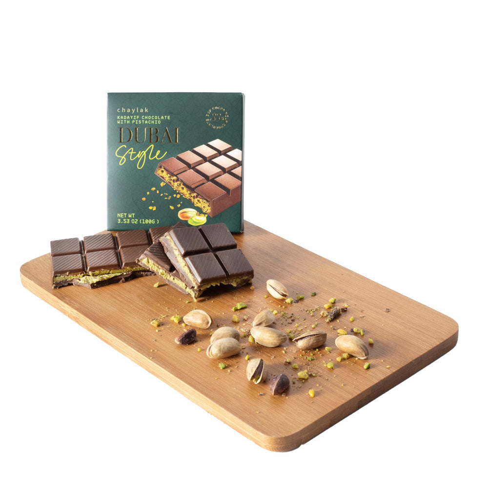 CHAYLAK Dubai Pistachio Kunafa Bar gift-ready, perfect for celebrations.
