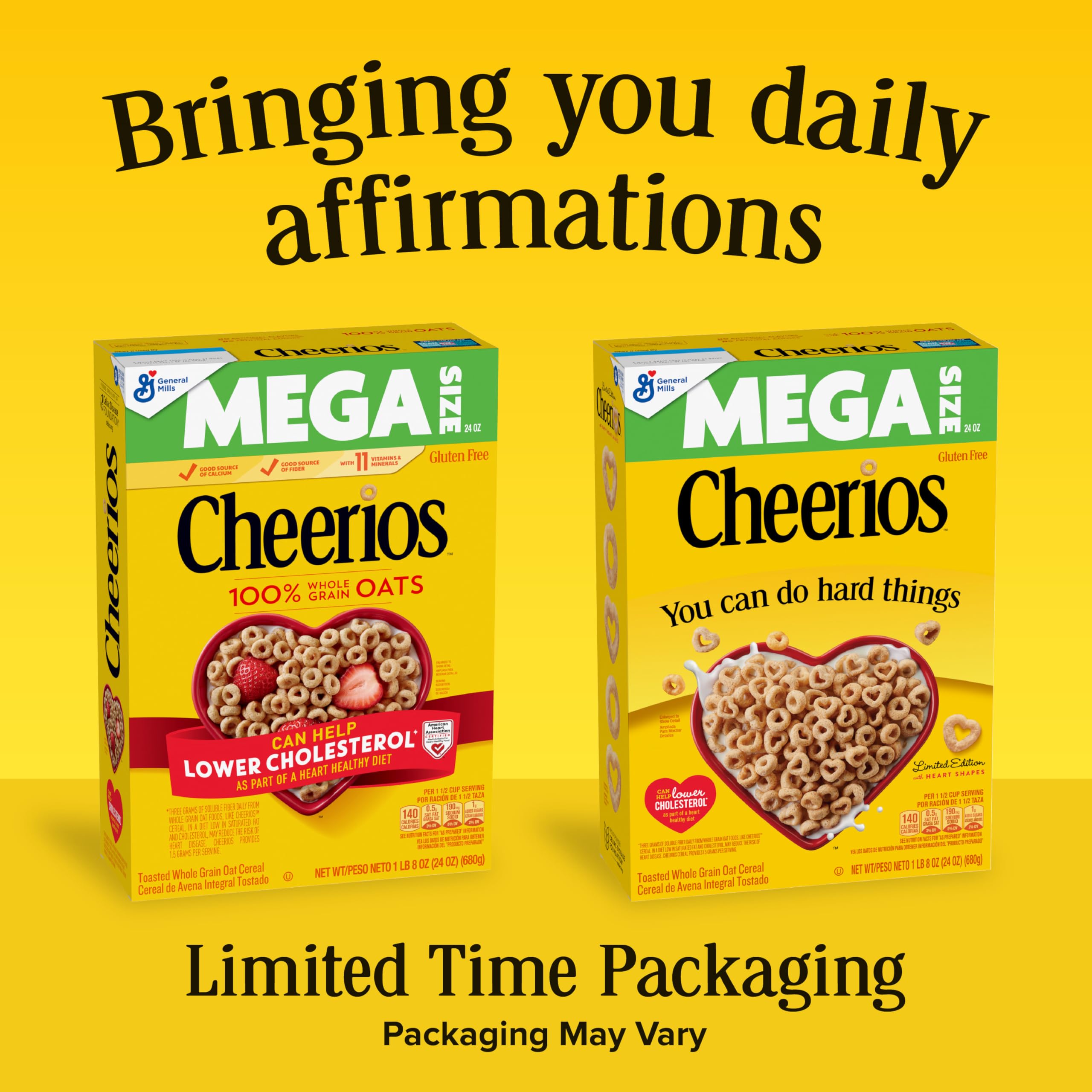 Cheerios Affirmations box close-up, cheerful morning messaging.