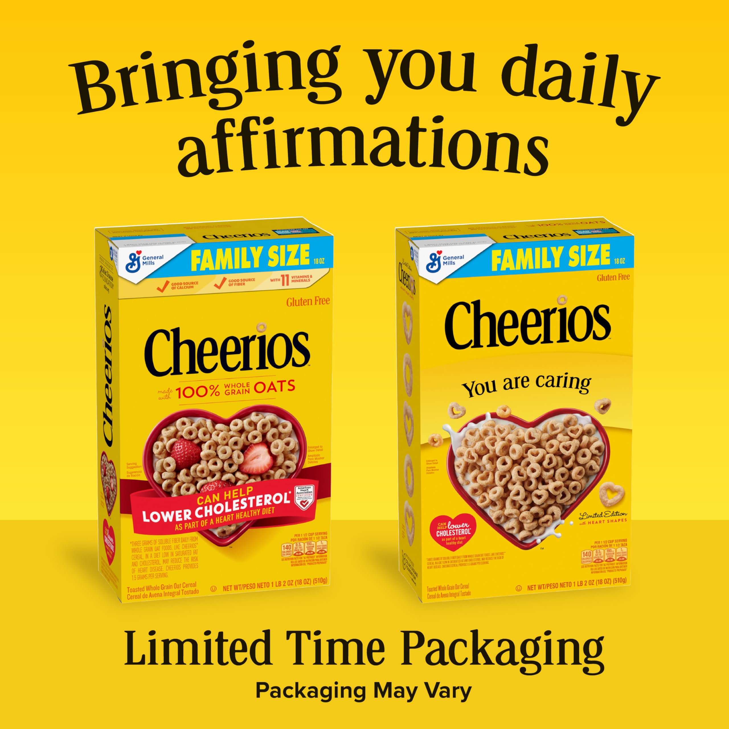 Cheerios affirmations on box inspire positive moments at breakfast.
