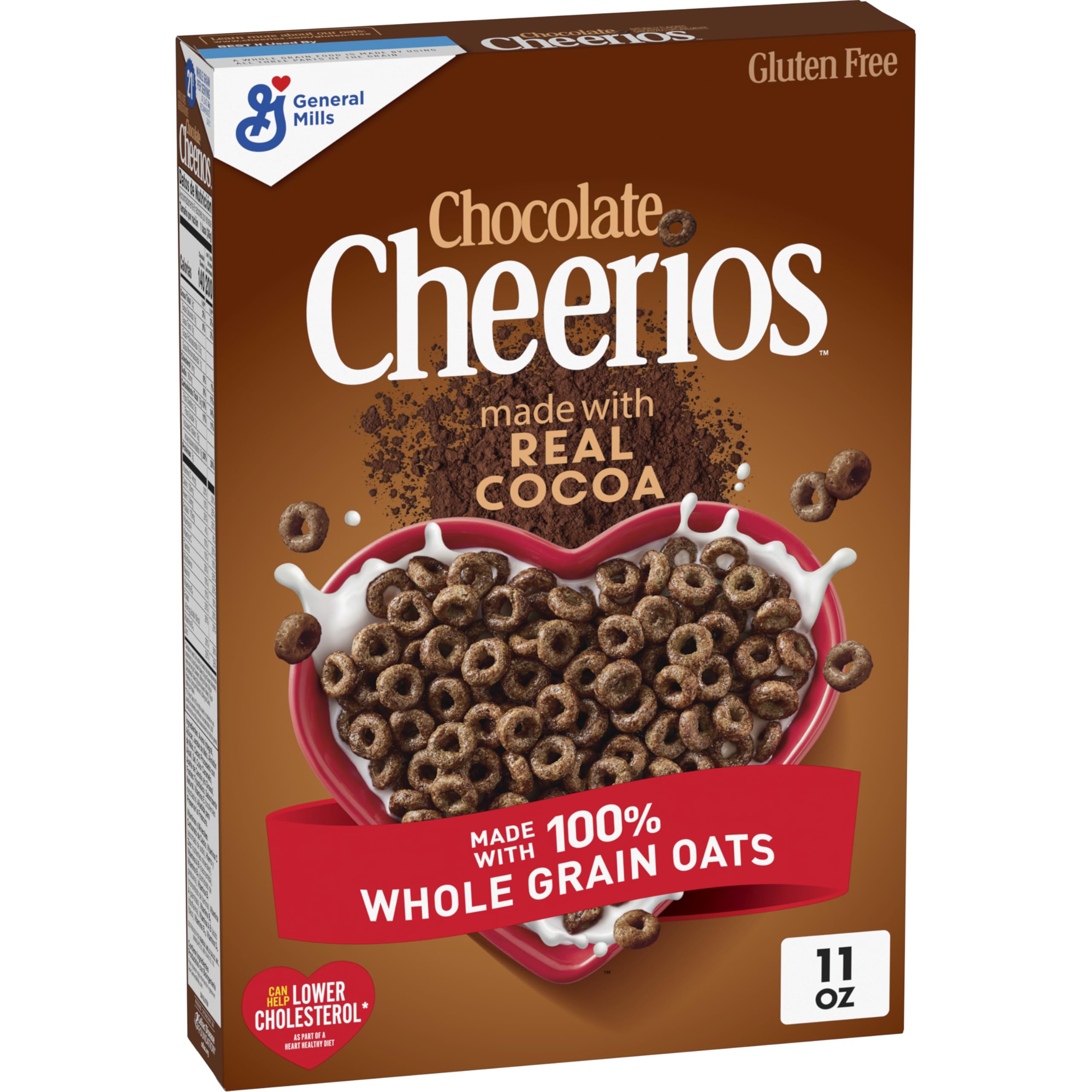 Cheerios Chocolate cereal in a bowl with milk, a heart-healthy breakfast option.