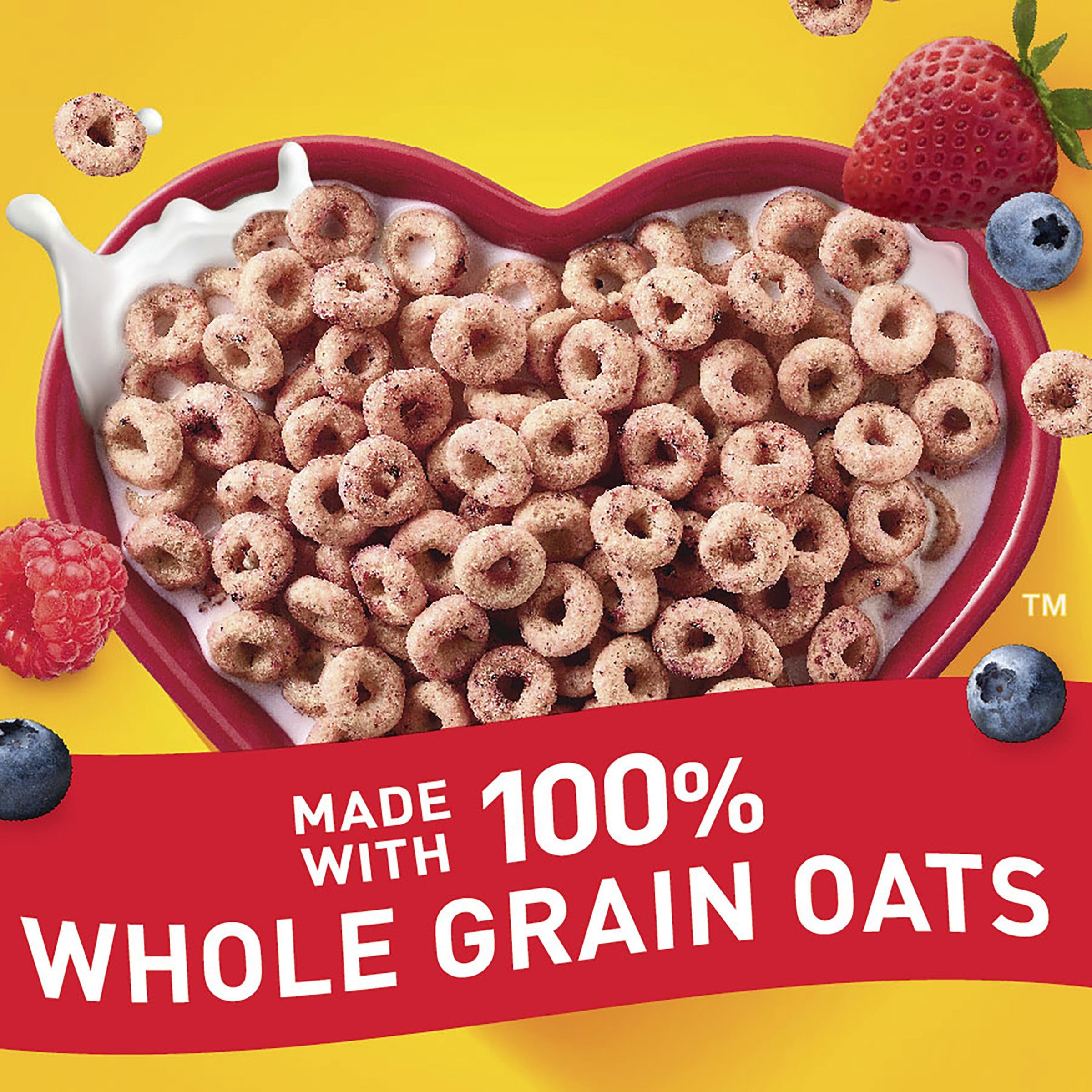 Pouring Very Berry Cheerios, gluten-free cereal ready to enjoy.