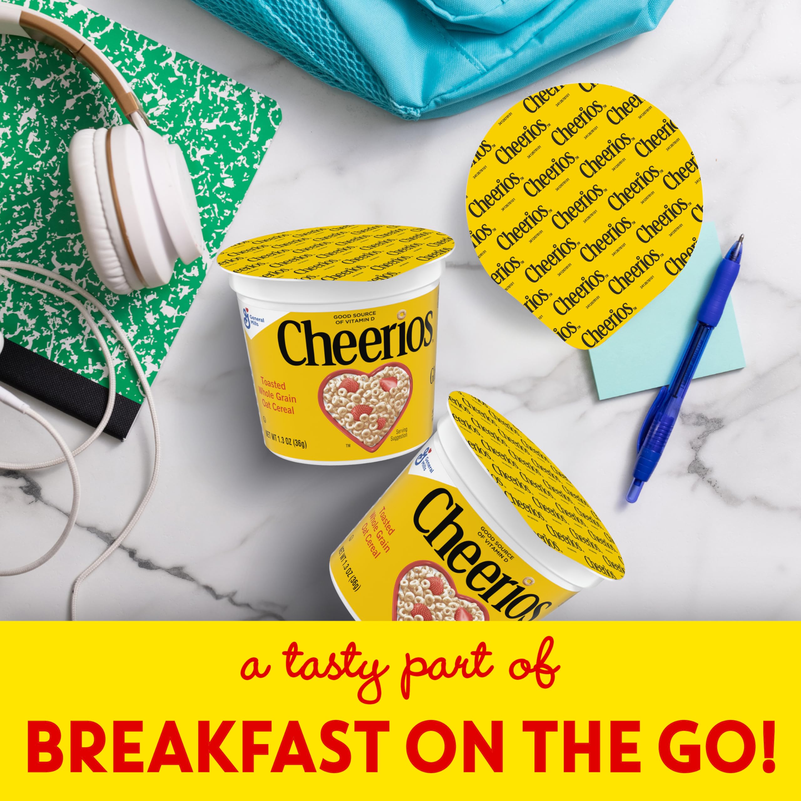 Cheerios gluten-free cereal cup with milk for a fast morning