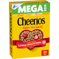 Cheerios Heart Shapes with affirmations on the box, gluten-free breakfast option.