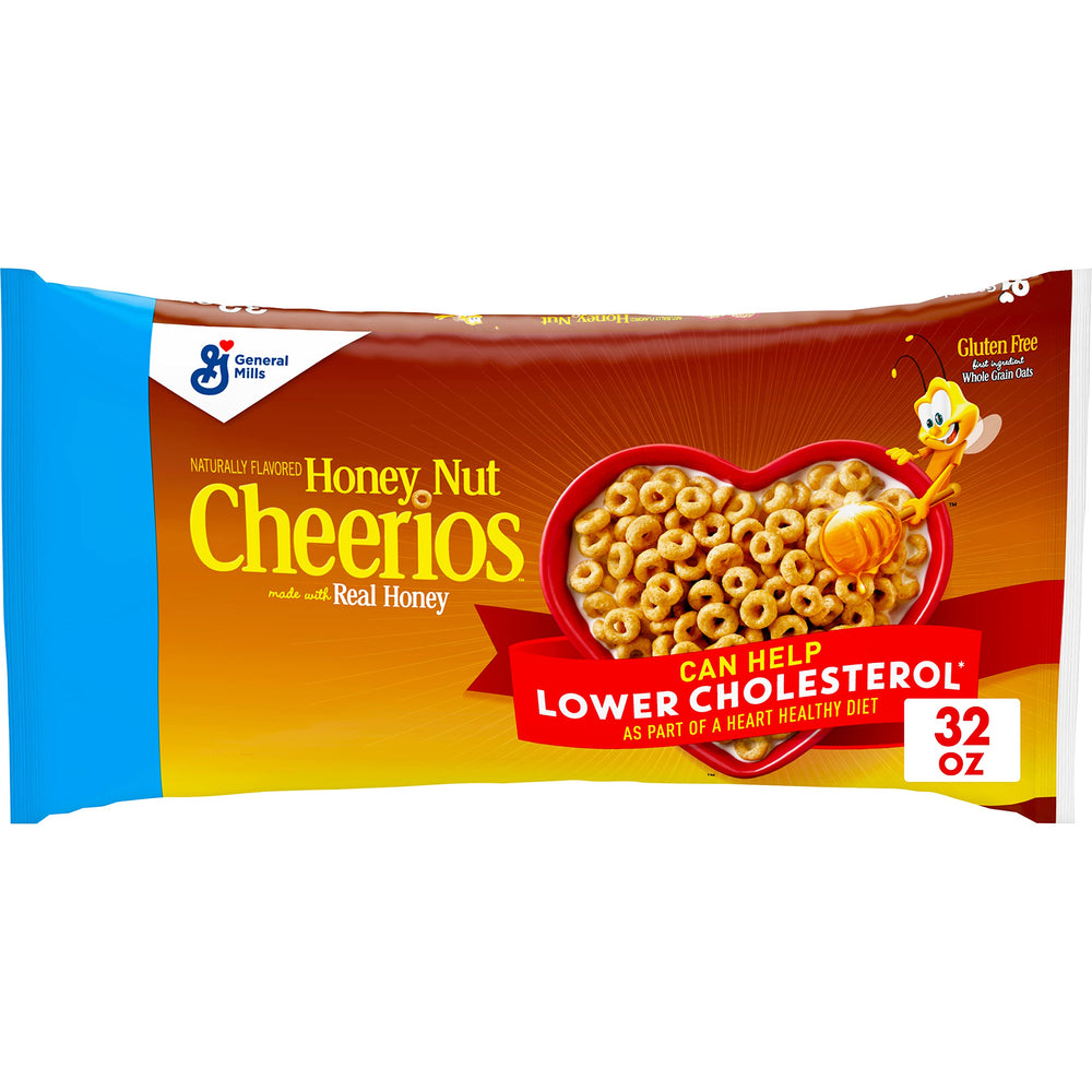Cheerios Honey Nut Cheerios bowl with milk, a heart-healthy breakfast option.