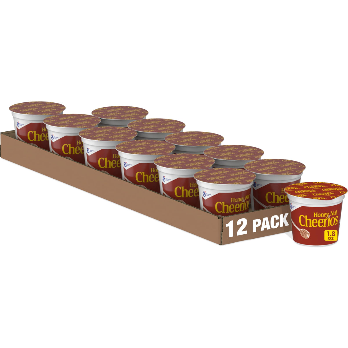 Cheerios Honey Nut cereal cup pack of 12 for easy on-the-go breakfasts.