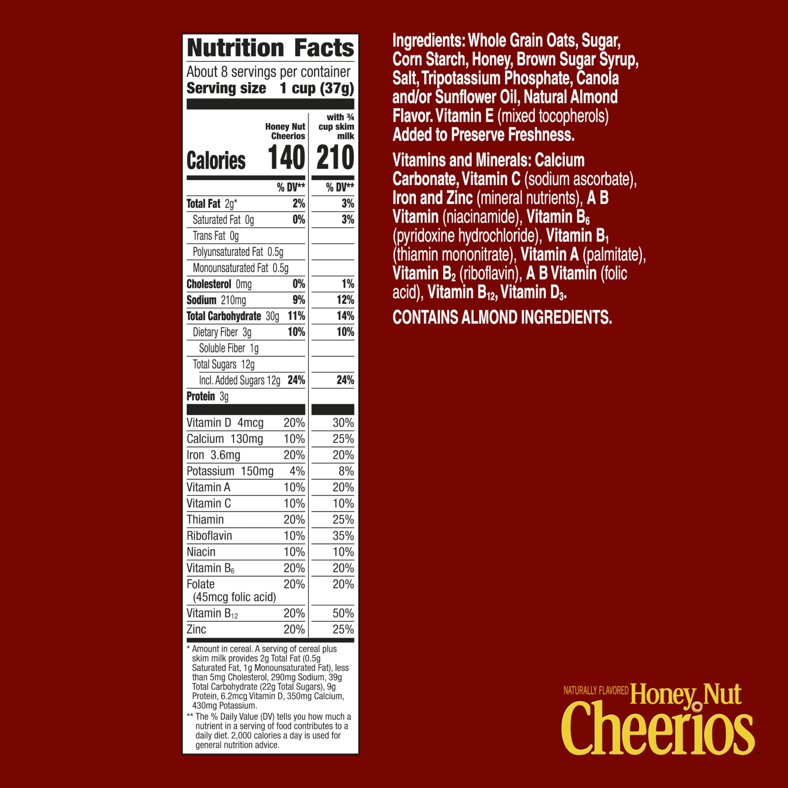 Close-up of Cheerios Honey Nut with real honey and almond flavor, a gluten-free breakfast option