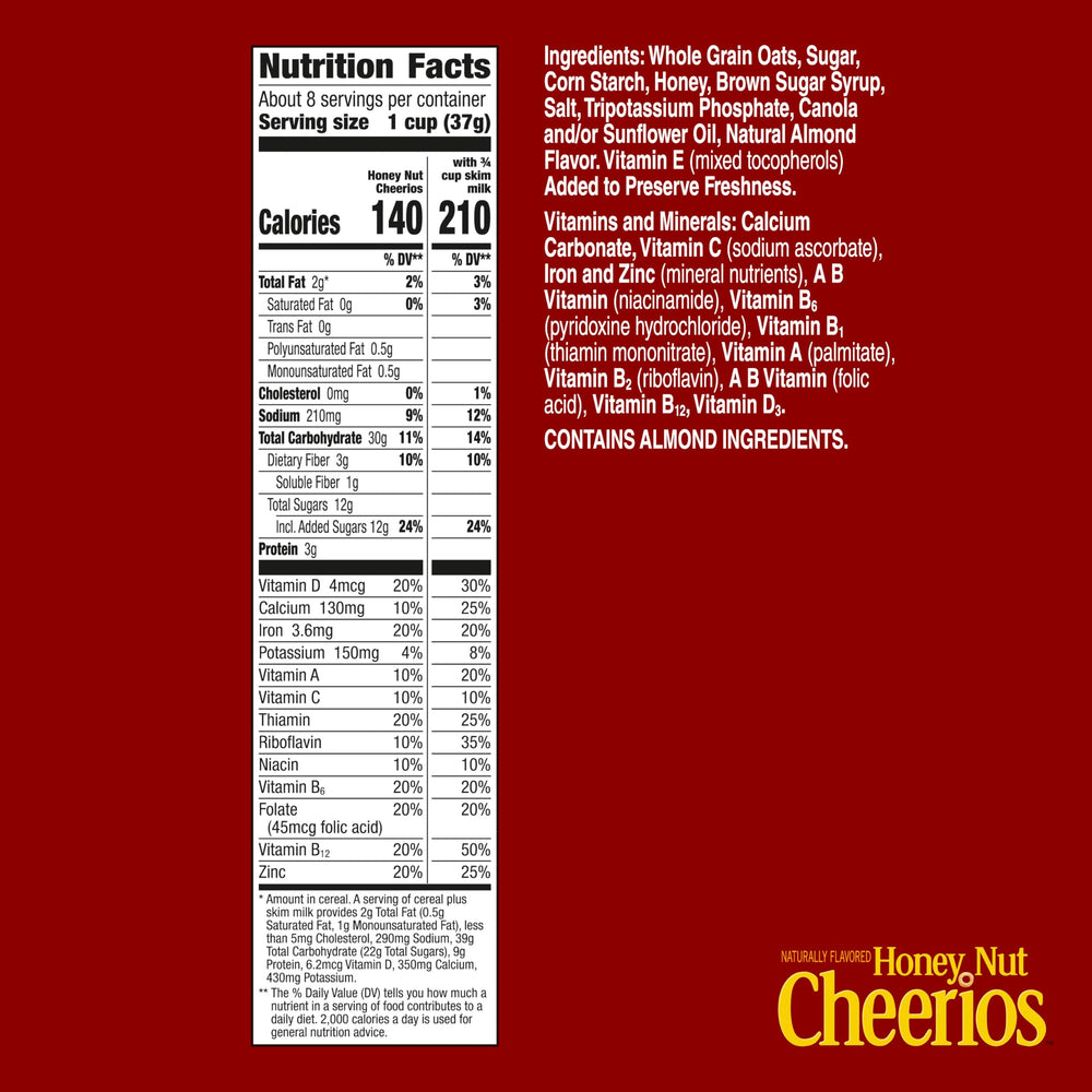 Close-up of Cheerios Honey Nut with real honey and almond flavor, a gluten-free breakfast option