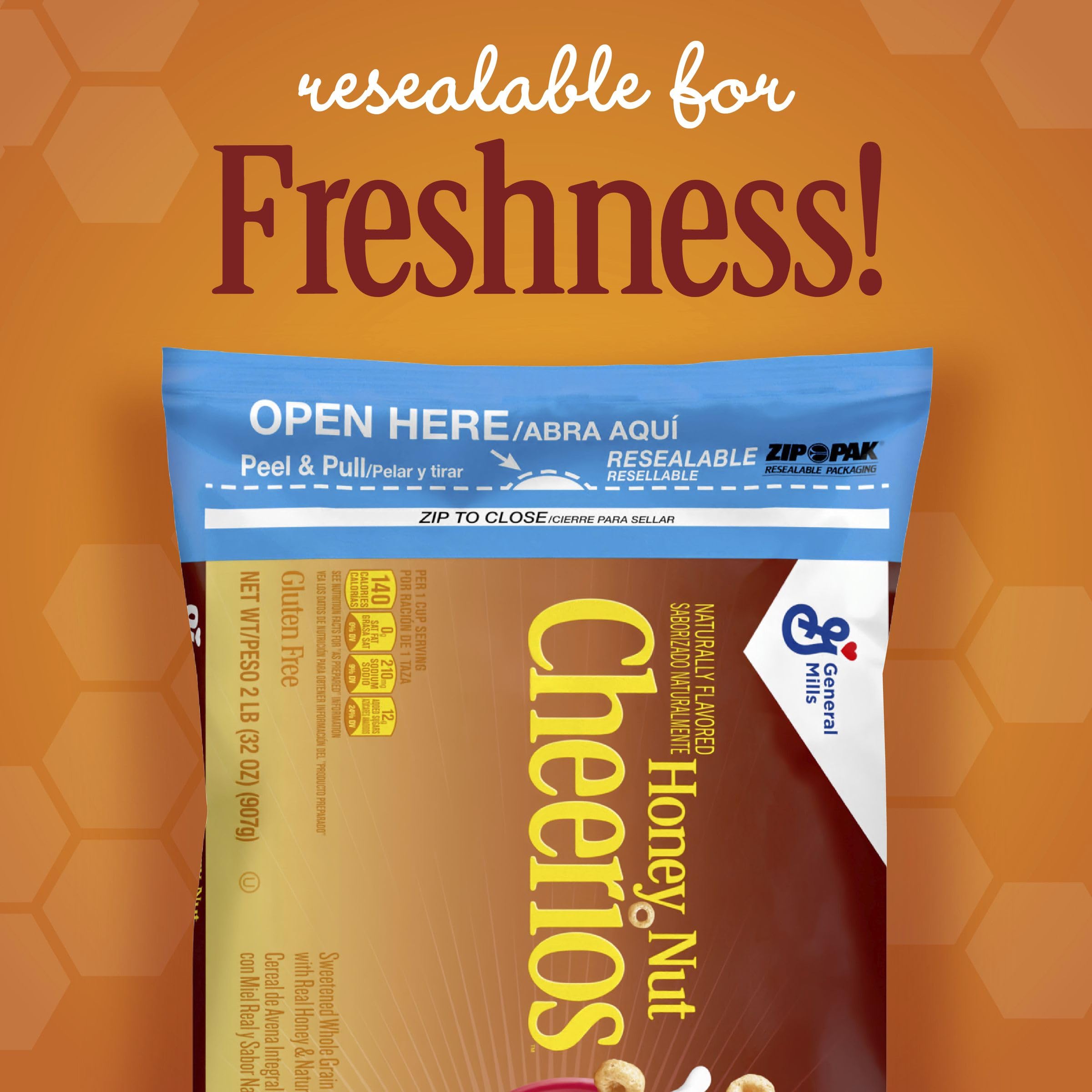 Cheerios Honey Nut Cheerios gluten-free label on the cereal box.