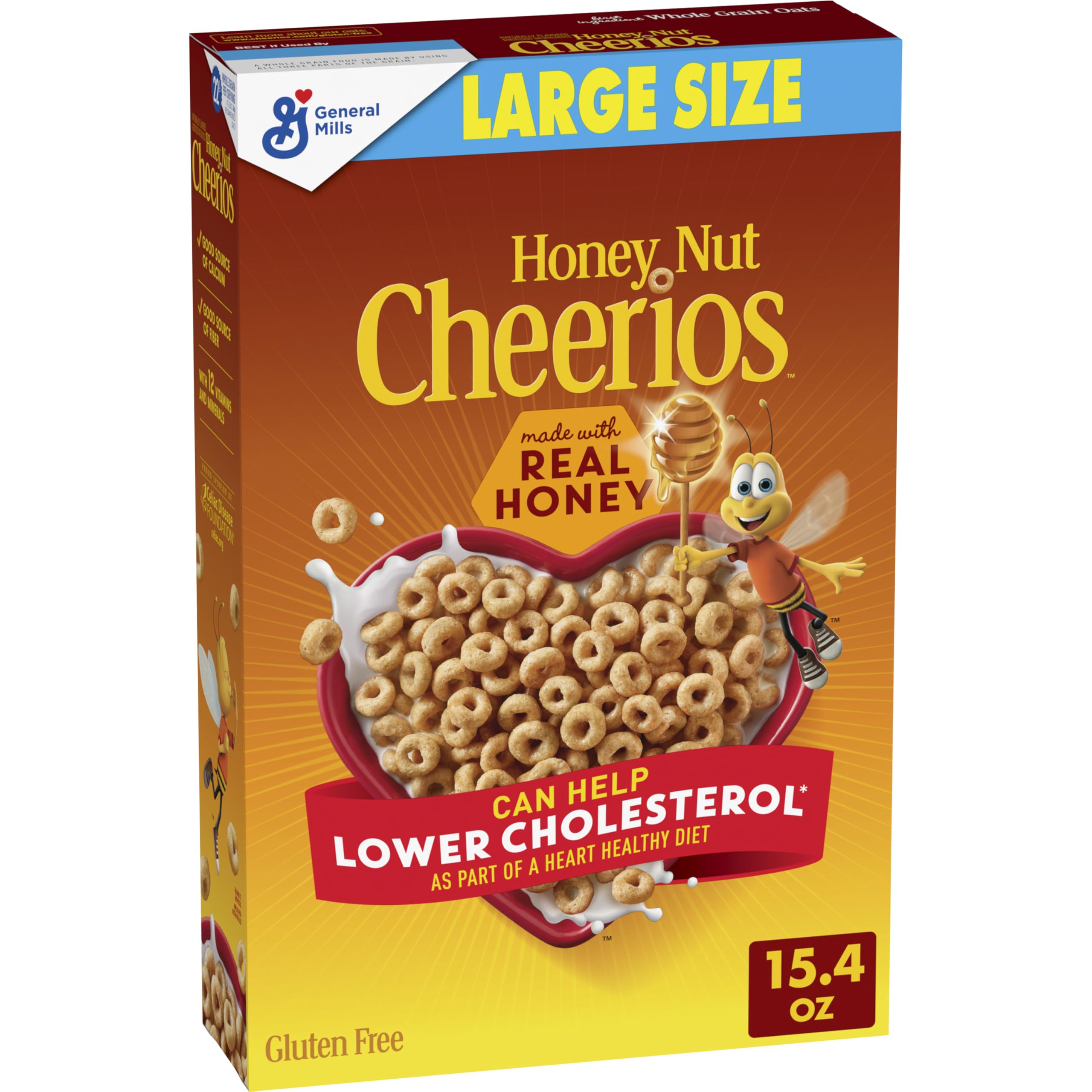 Cheerios Honey Nut Heart Shapes box showing heart pattern and affirmations.