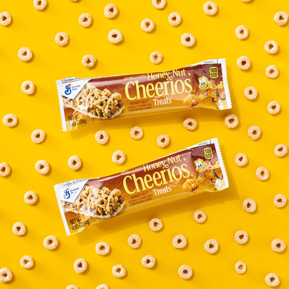 Honey-glazed Cheerios bars with oats look inviting for family snacks.