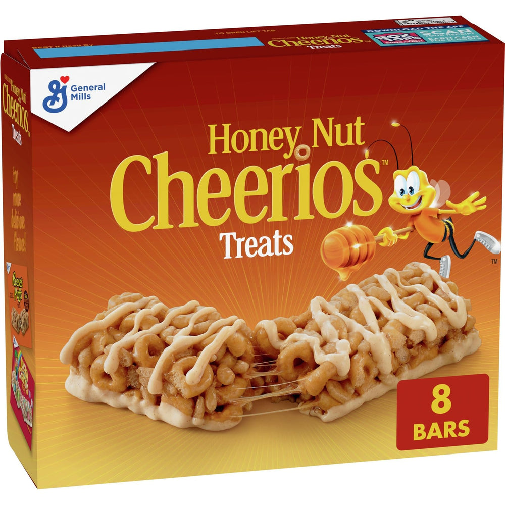 Cheerios Honey Nut Cereal Bars packaging shown for on-the-go snacking.