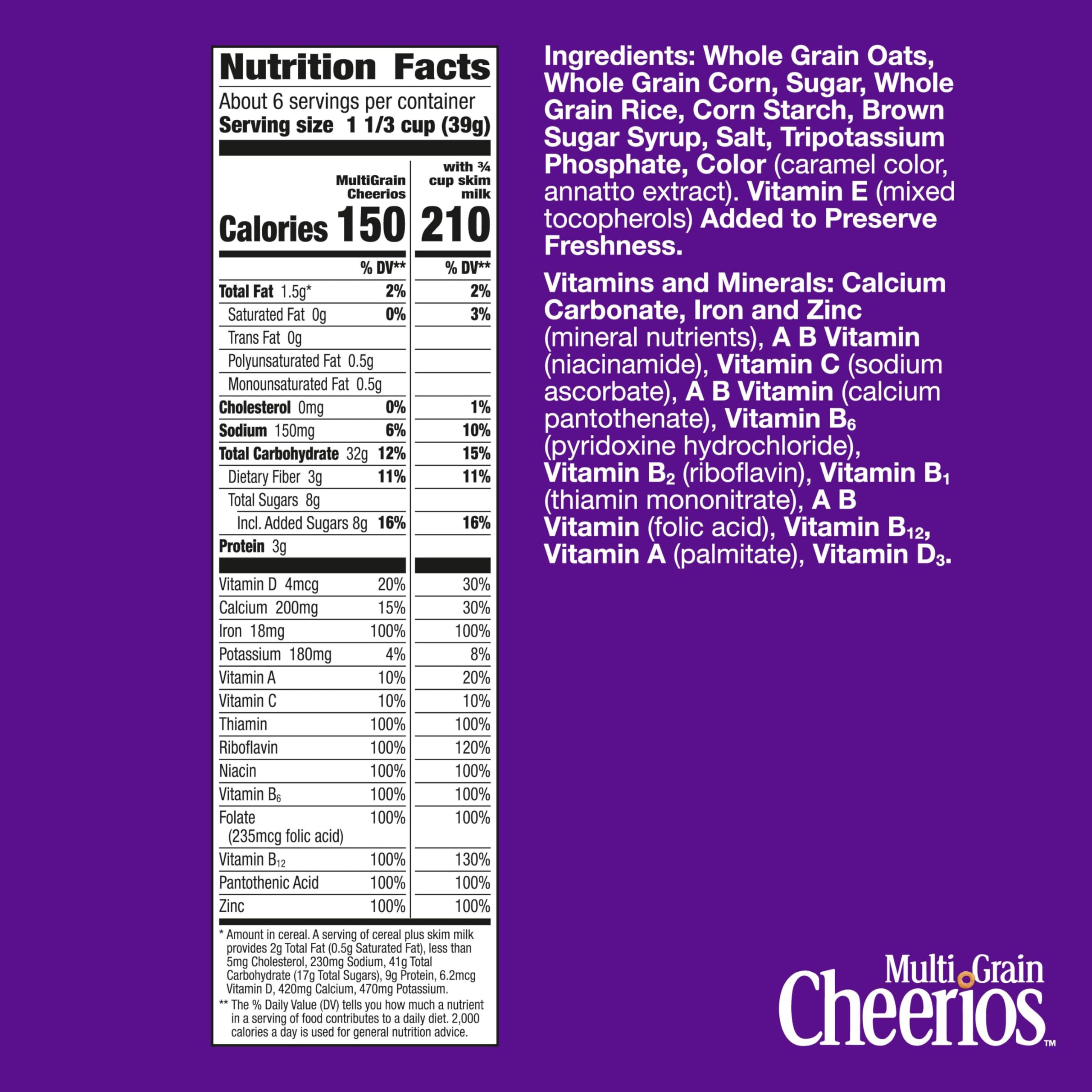 Cheerios Multi Grain bowl with milk ready for a quick, fiber-friendly morning.