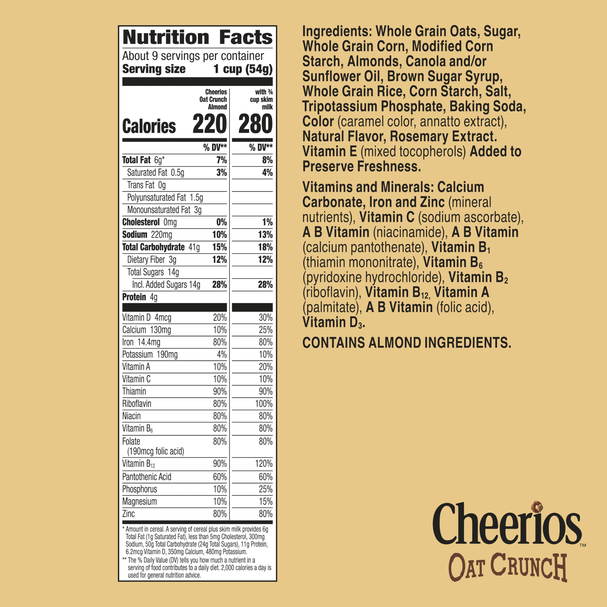 Almonds close-up in Cheerios Oat Crunch Almond for extra crunch