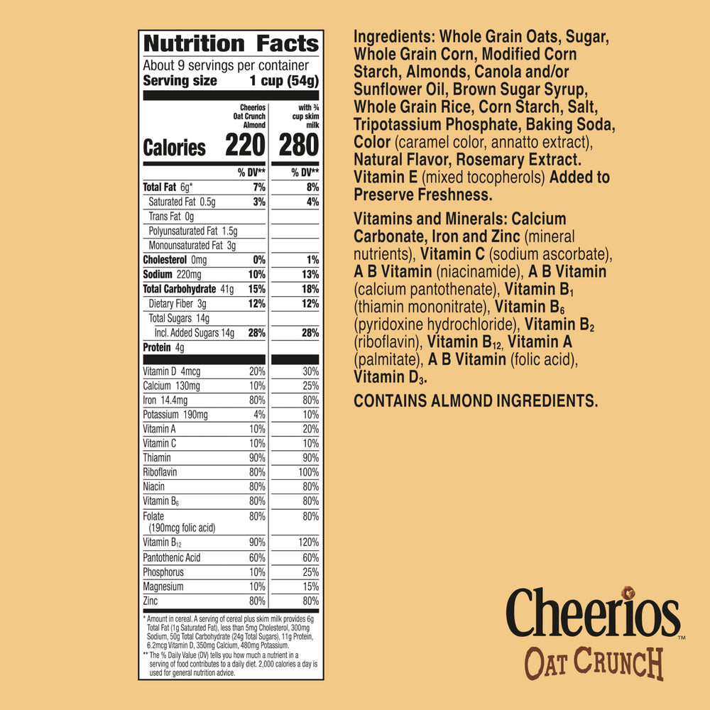 Almonds close-up in Cheerios Oat Crunch Almond for extra crunch