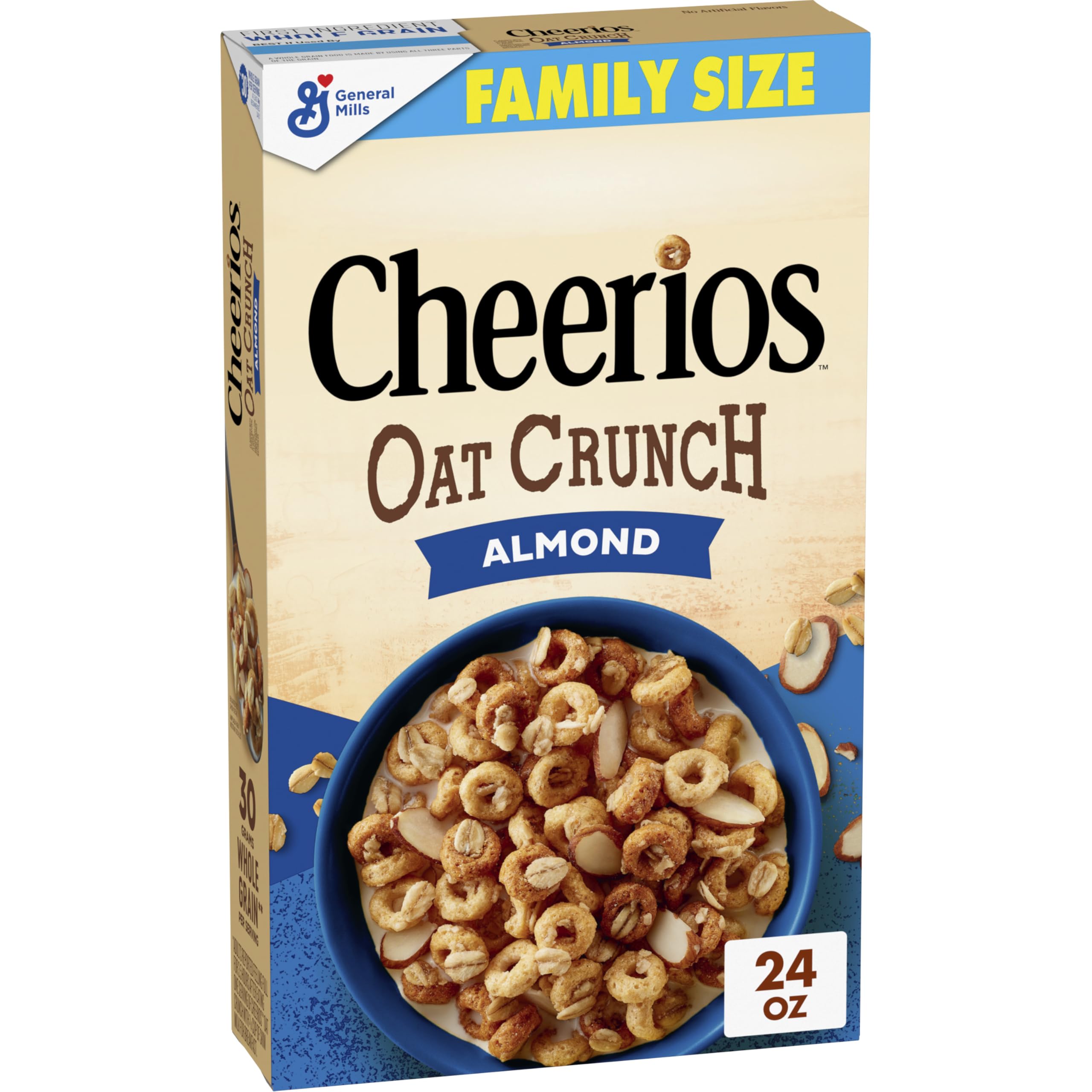 Cheerios Oat Crunch Almond in a bowl with oats and almonds for a satisfying breakfast.
