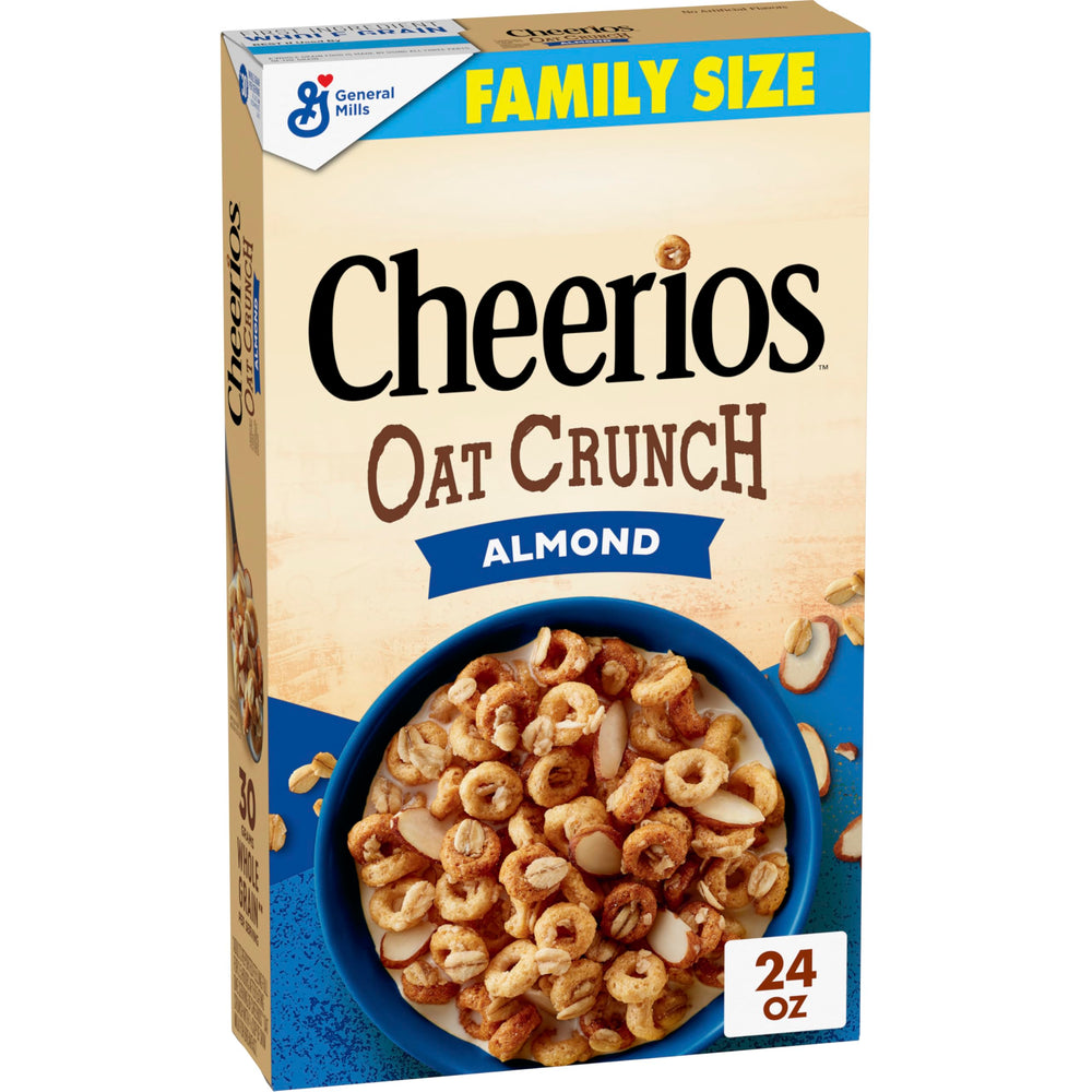 Cheerios Oat Crunch Almond in a bowl with oats and almonds for a satisfying breakfast.