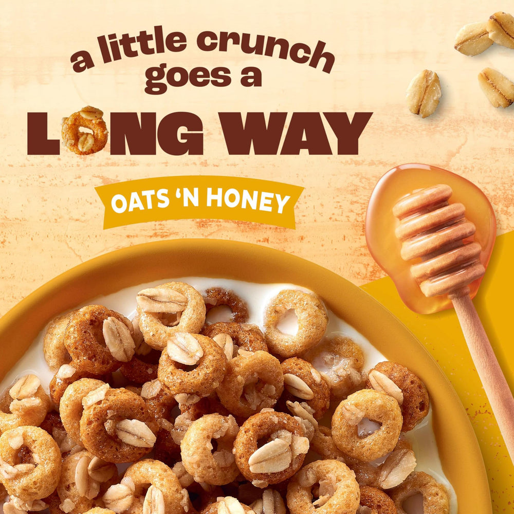 Pouring Cheerios Oat Crunch into milk highlights craveable crunch.