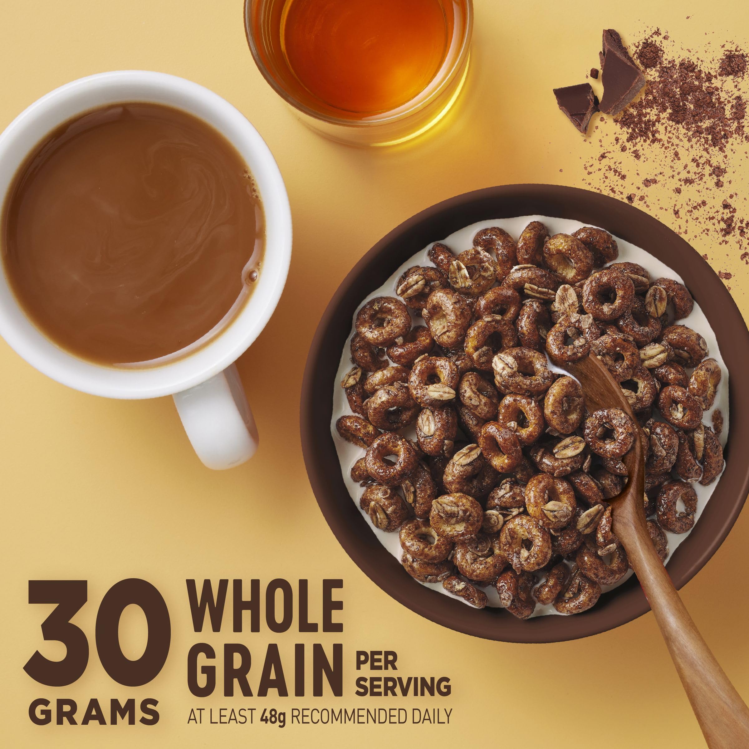 Cheerios Oat Crunch Chocolate family-size box front showcasing 24 oz convenient snack option