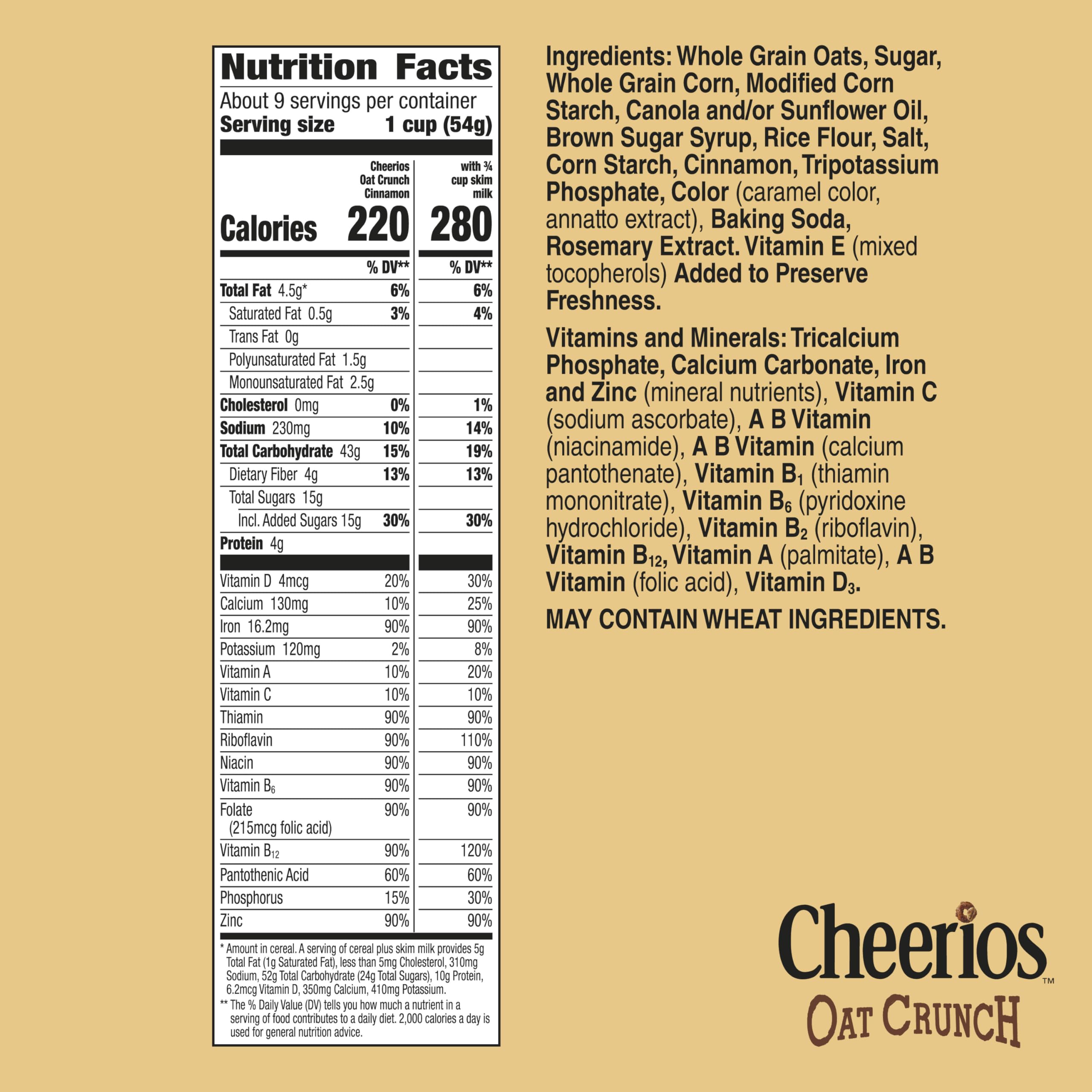 Cheerios Oat Crunch Cinnamon serving poured with milk for a quick morning energy