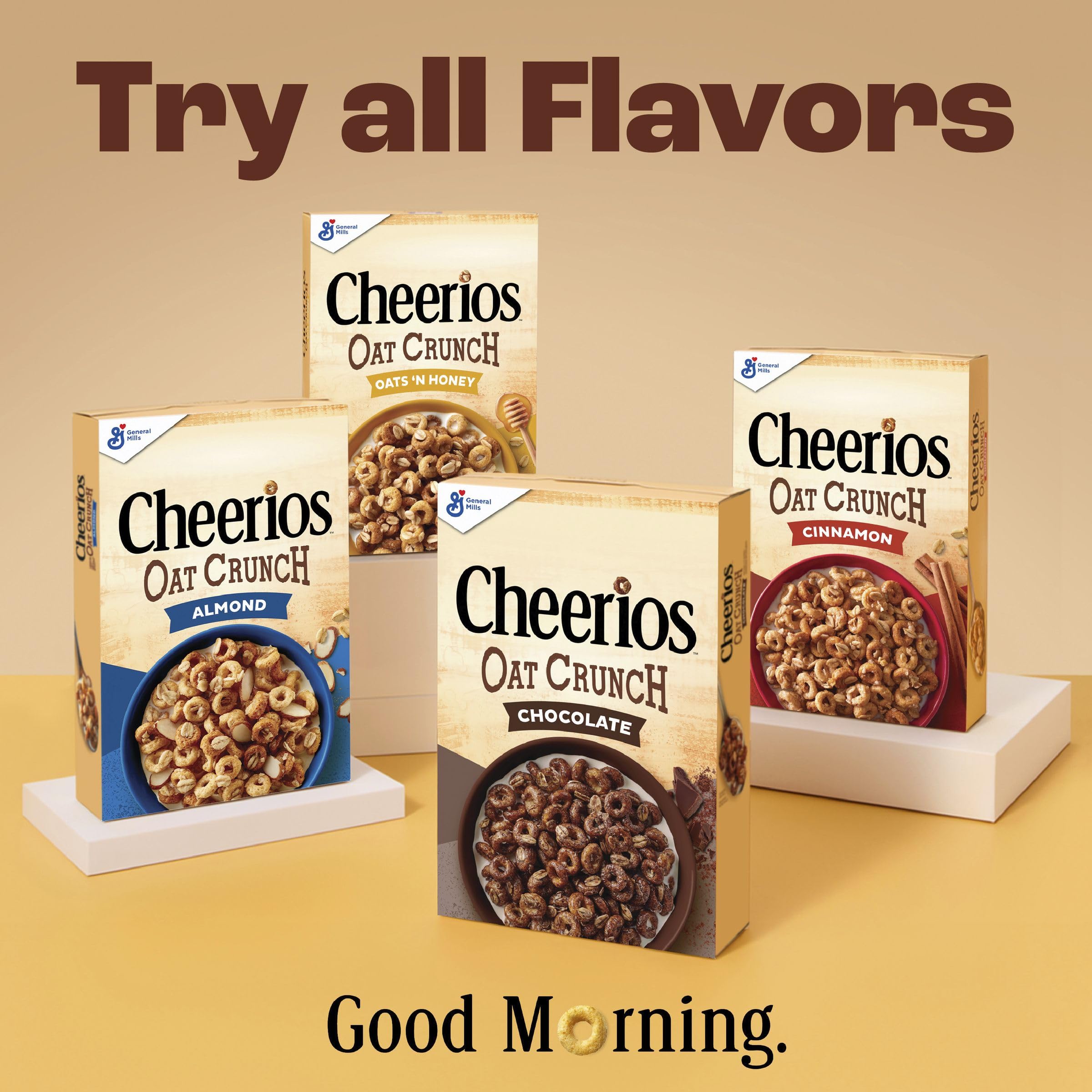 Cheerios Oat Crunch Cinnamon packaging close-up showing texture and cinnamon color