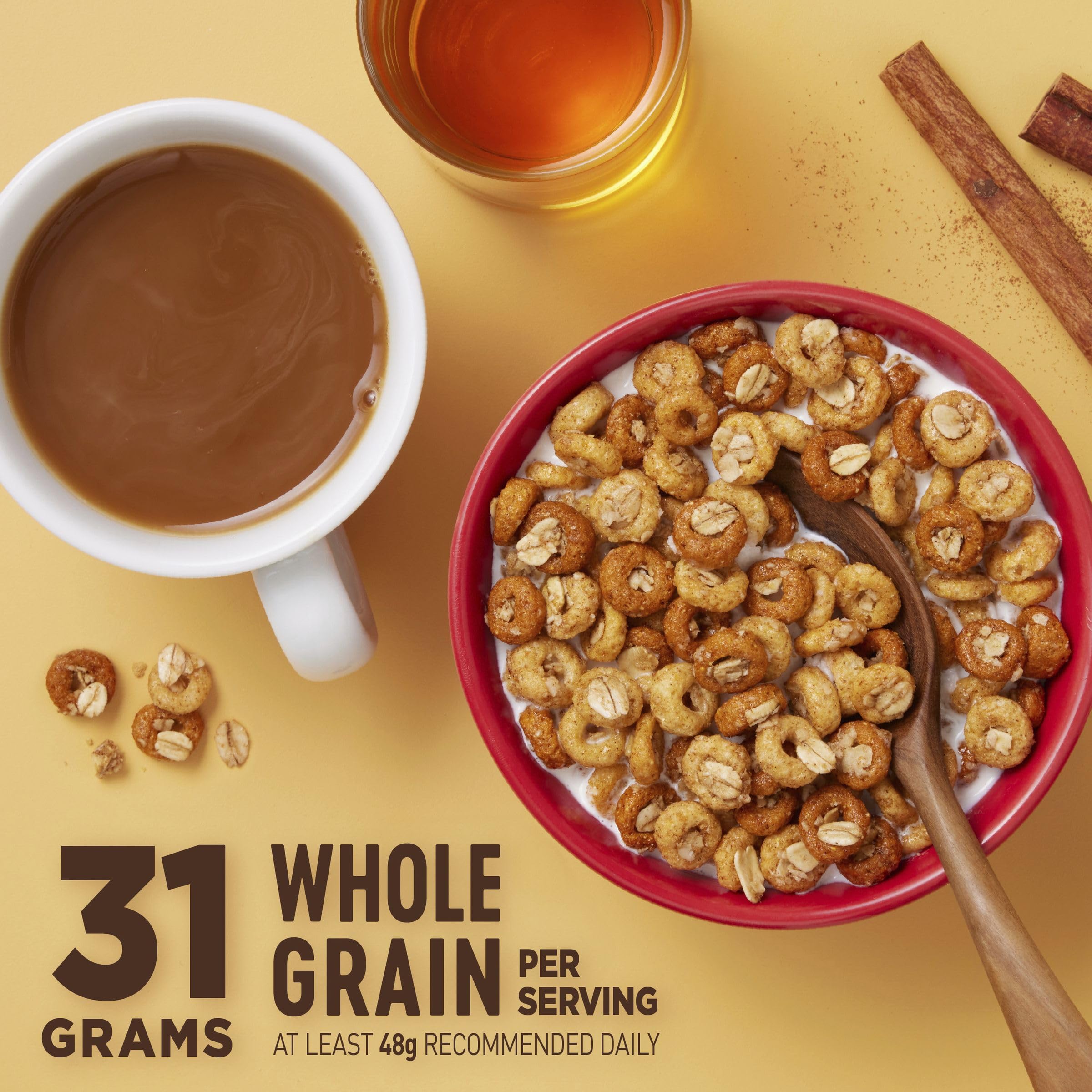 Cheerios Oat Crunch Cinnamon cereal on pantry shelf for easy mornings