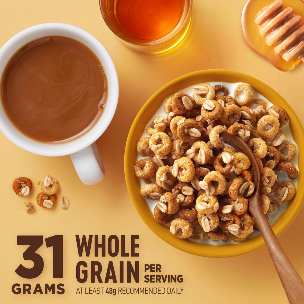 Pantry display of Cheerios Oat Crunch large box for easy mornings