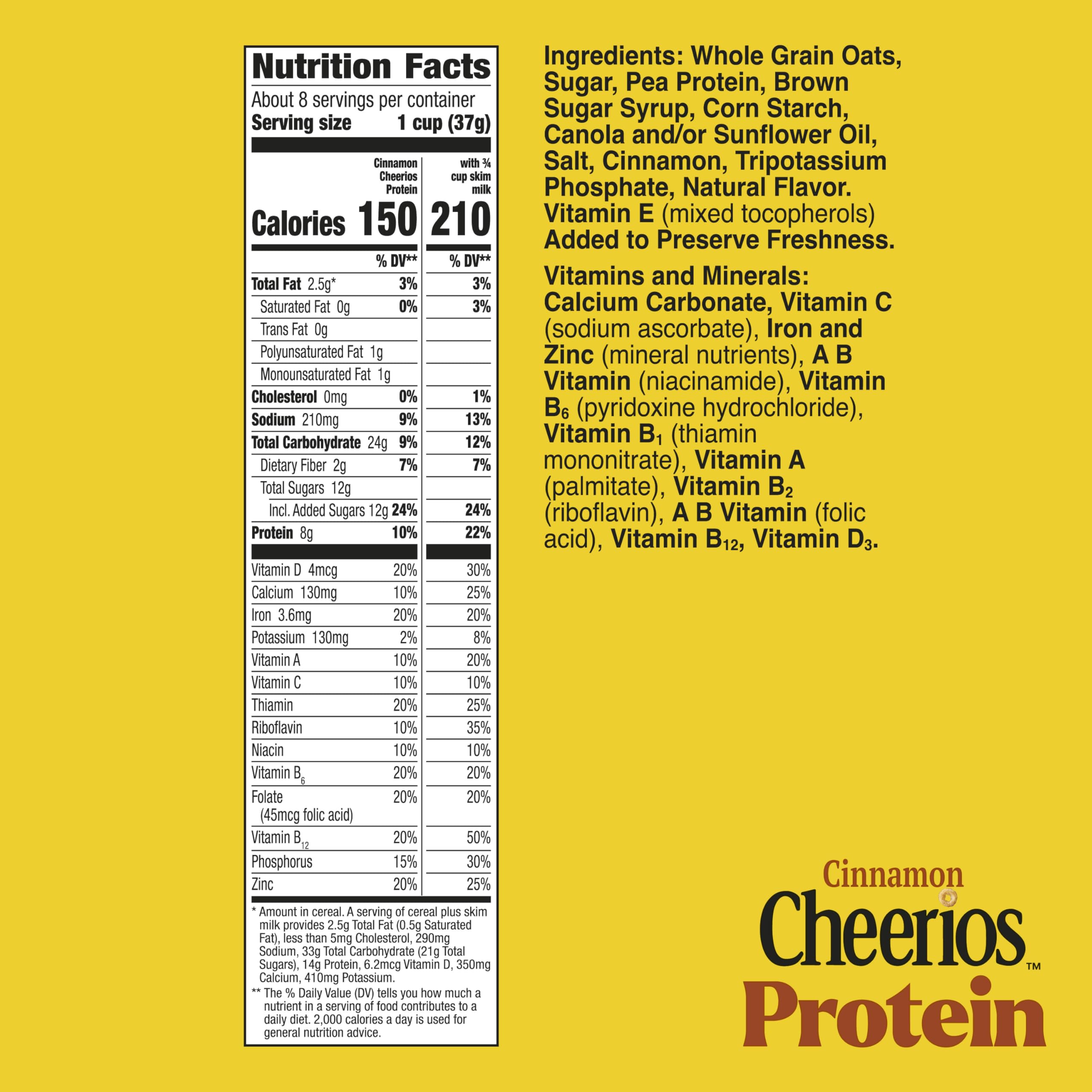 Cheerios Protein Cinnamon bowl ready for breakfast with milk.