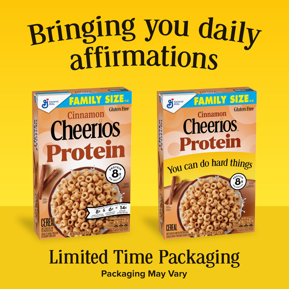 Cheerios Protein Cereal Cinnamon crispy bites close-up highlighting texture.