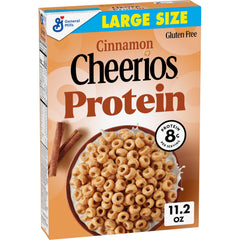 Cheerios Protein Cinnamon packaging shows a large-size box for pantry storage.