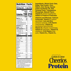 Bowl with Cheerios Protein Cookies and Creme and milk, showing 8g protein per serving.