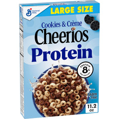 Cheerios Protein Cereal Cookies and Creme box front, ideal for quick family breakfasts.