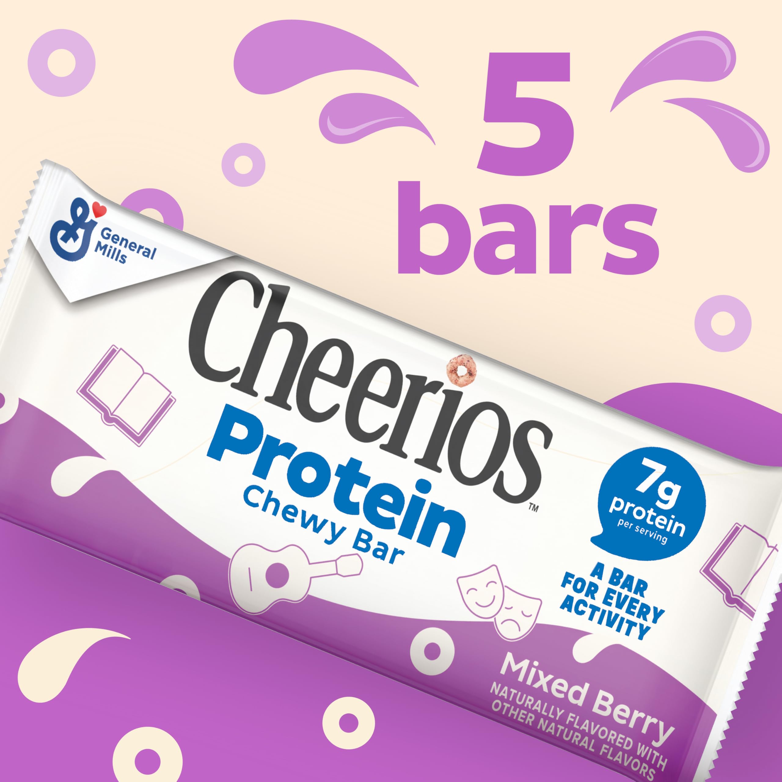 Hand holding Cheerios Protein Chewy Bars Mixed Berry for on-the-go energy.