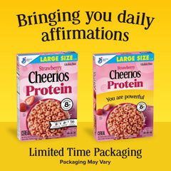 Cheerios Protein Cereal bowl with milk conveys heartiness and whole grain goodness.