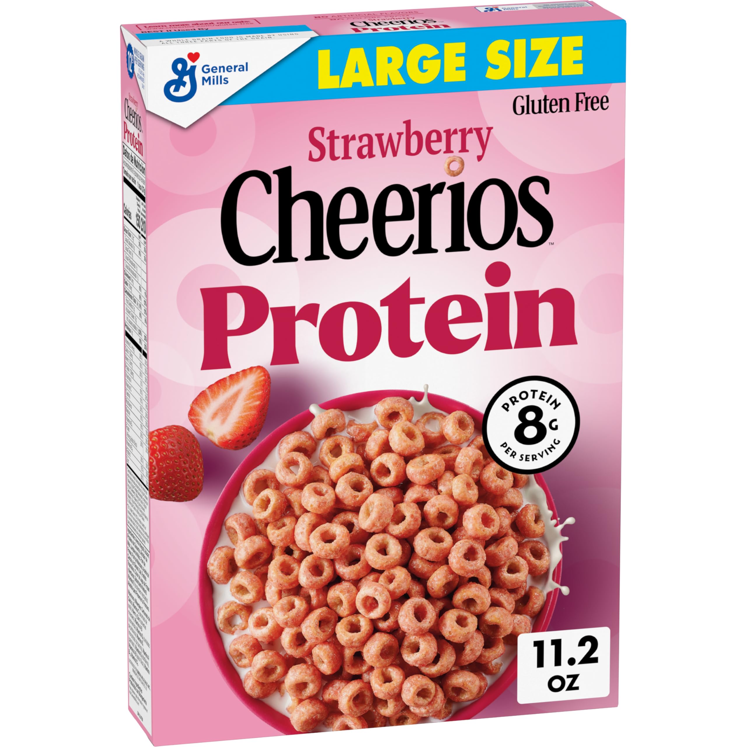 Cheerios Protein Cereal Strawberry box showcases a high-protein breakfast option.