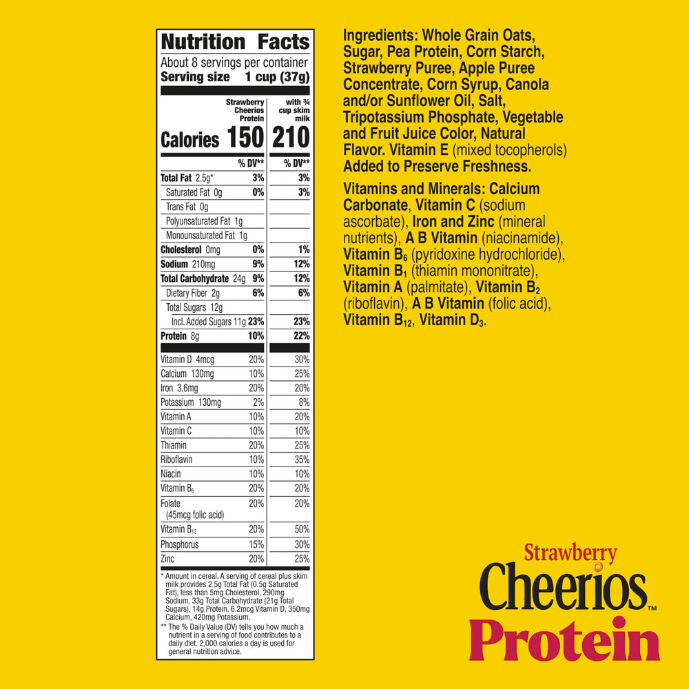 Pouring Cheerios Protein Cereal into a bowl demonstrates quick, protein-rich morning.