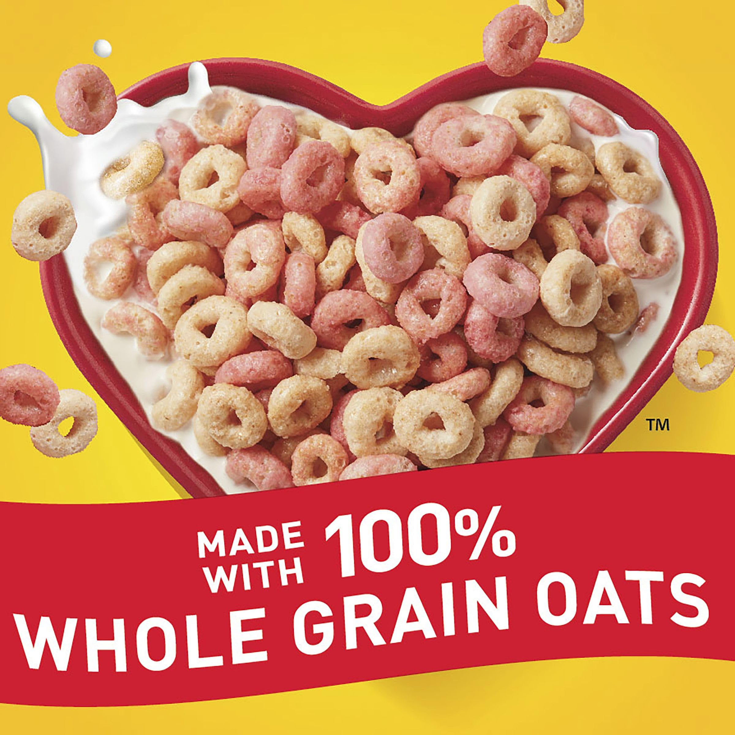 Cheerios real-fruit-purees close-up showing natural strawberry and banana flavors.