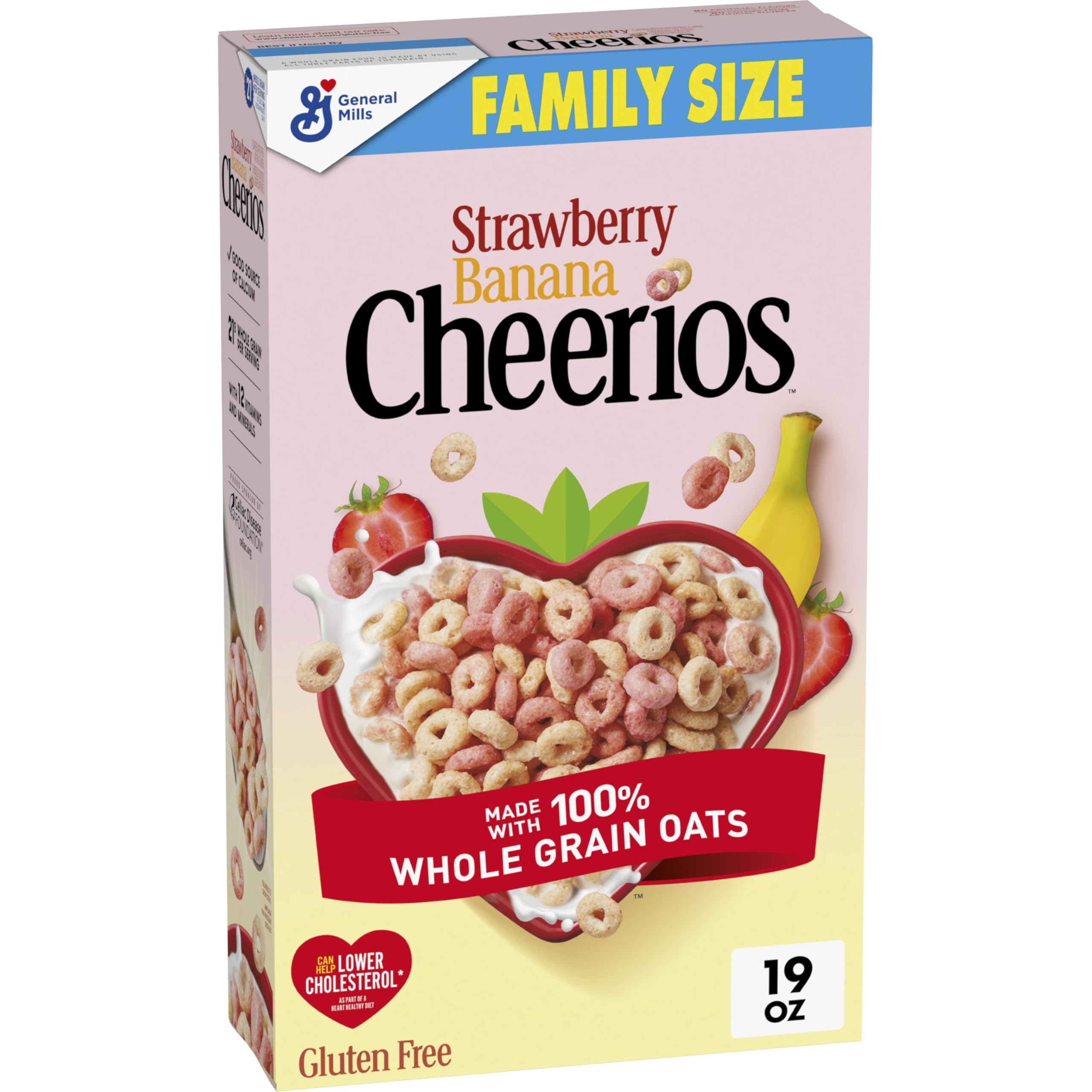 Cheerios strawberry-banana-bowl with milk for a tasty breakfast.