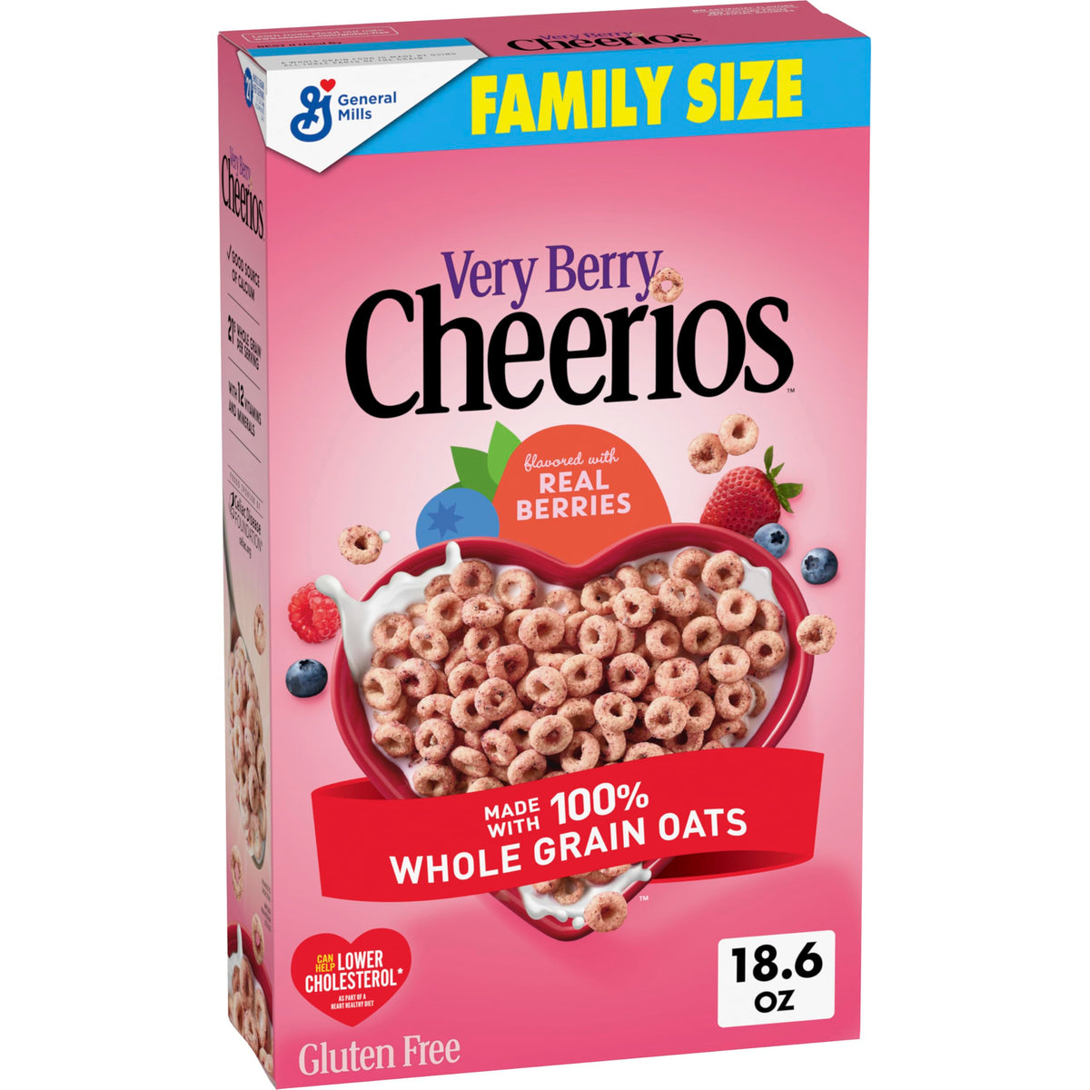 Very Berry Cheerios bowl with milk, a gluten-free breakfast option.